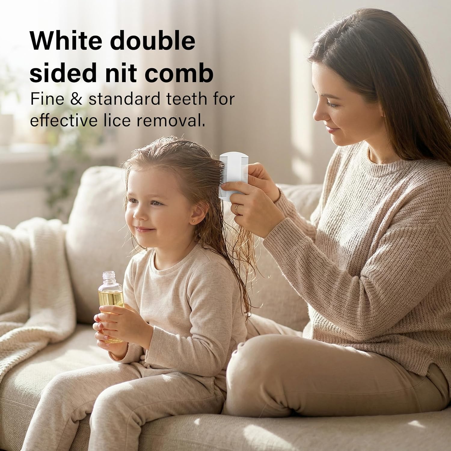 White Nit Comb 2 Pack Double Sided Lice Removal Fine Standard Teeth Wet Dry Hair