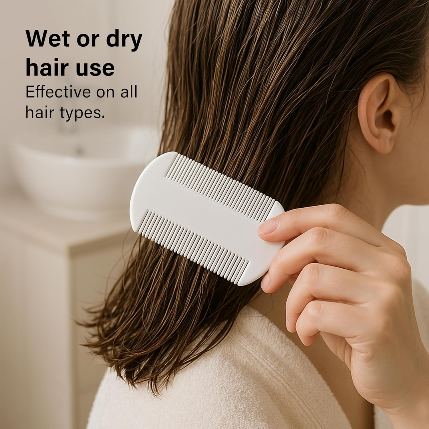 White Nit Comb 2 Pack Double Sided Lice Removal Fine Standard Teeth Wet Dry Hair