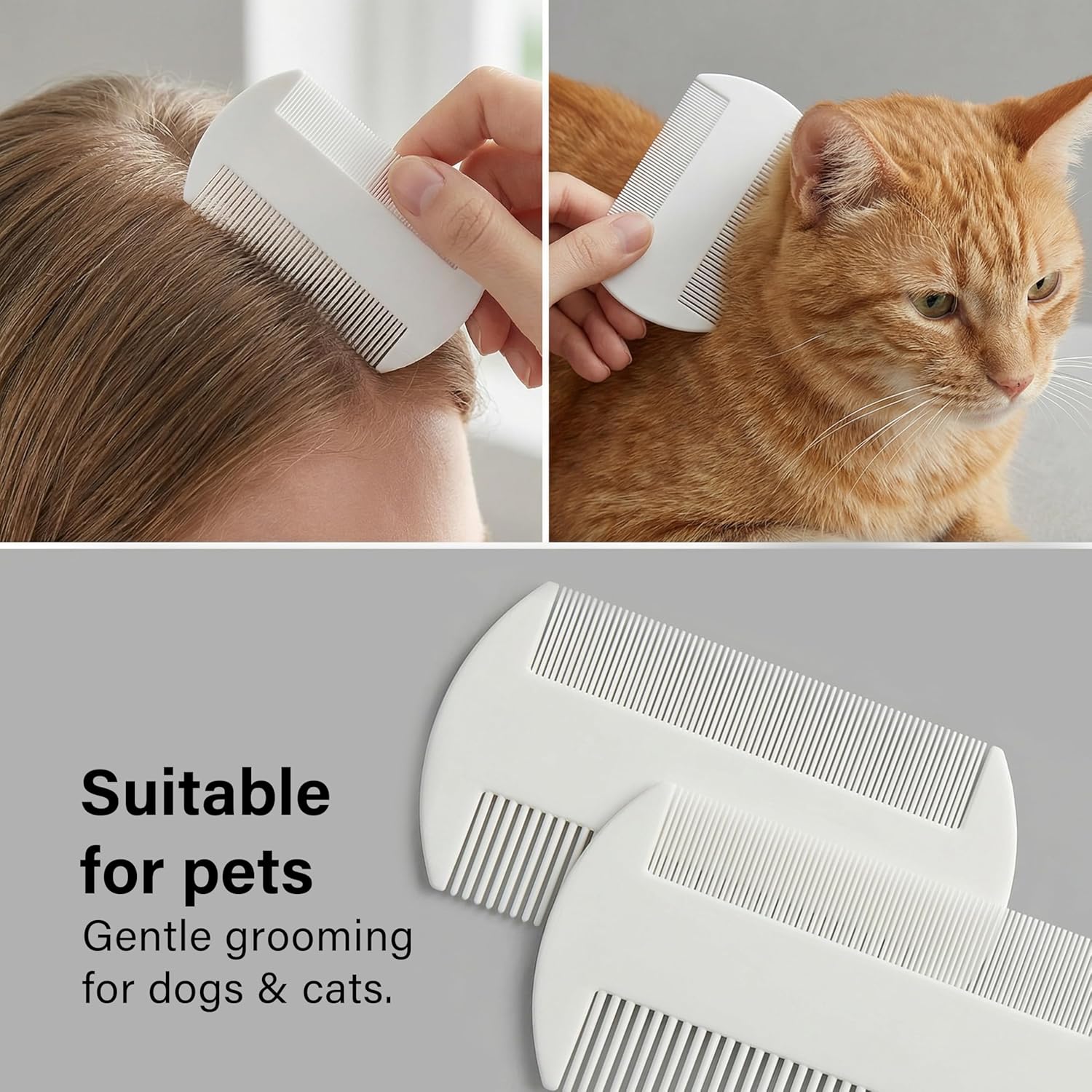 White Nit Comb 2 Pack Double Sided Lice Removal Fine Standard Teeth Wet Dry Hair