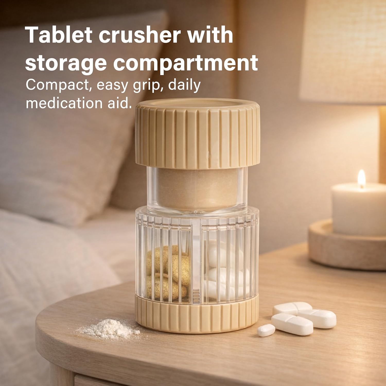 Compact Pill Crusher Built-in Storage Tablet Split Medicine Container Home Use