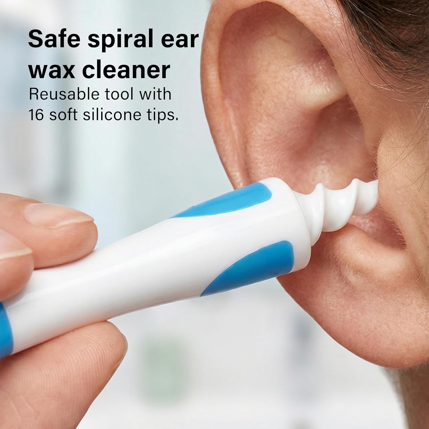 Spiral Ear Wax Cleaner Reusable Cleaning Tool with 16 Soft Silicone Rounded Tips