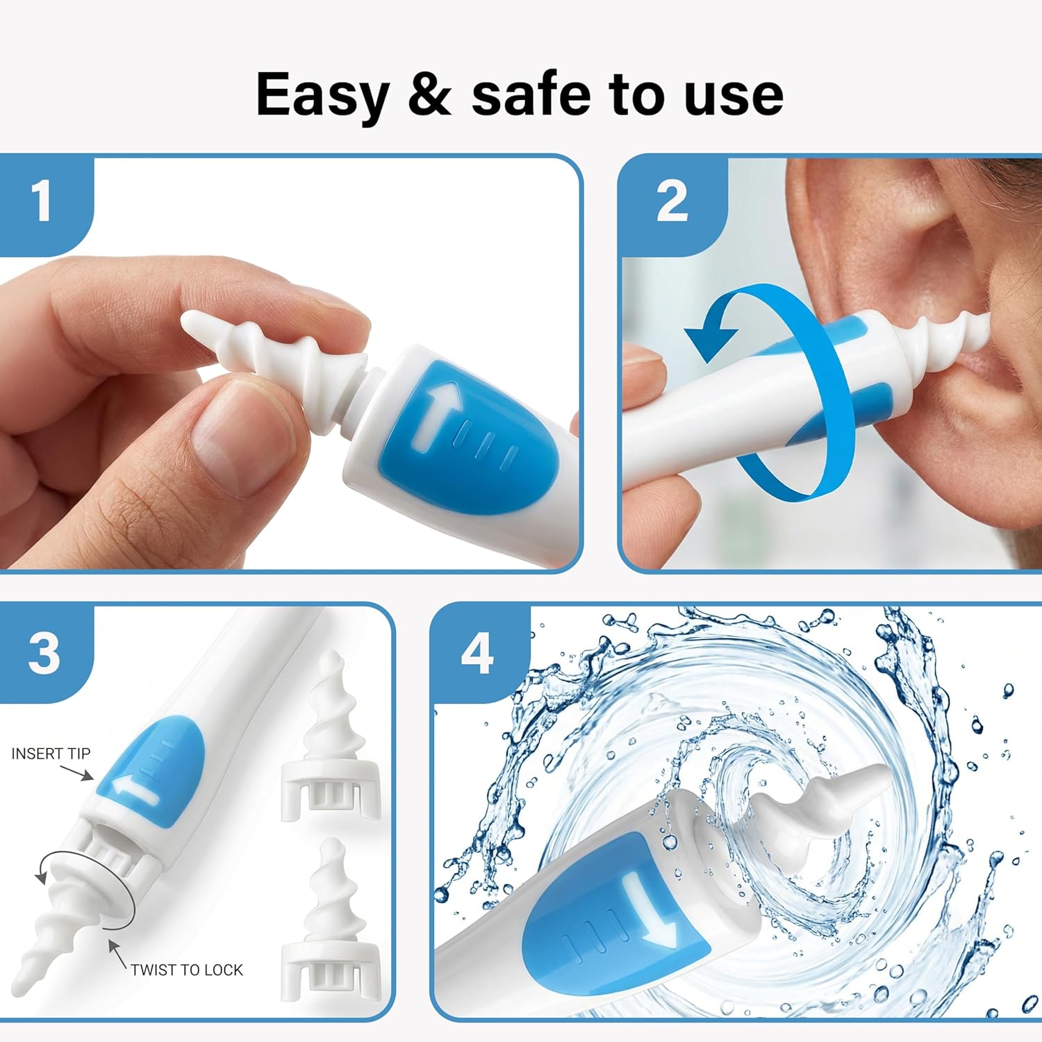 Spiral Ear Wax Cleaner Reusable Cleaning Tool with 16 Soft Silicone Rounded Tips