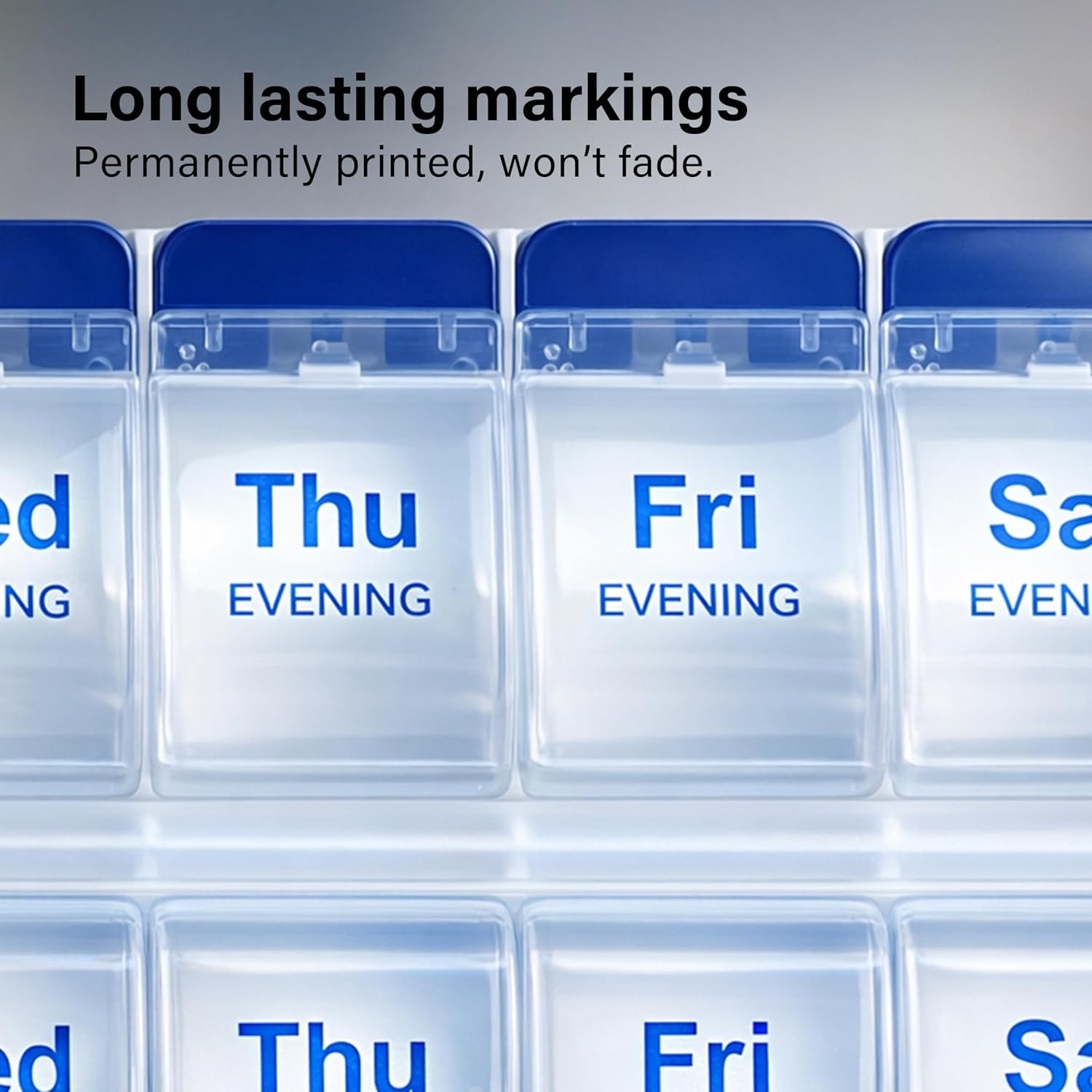 7 Day Pill Organizer Push Button Box Large Compartments Compact Spill-Proof Home