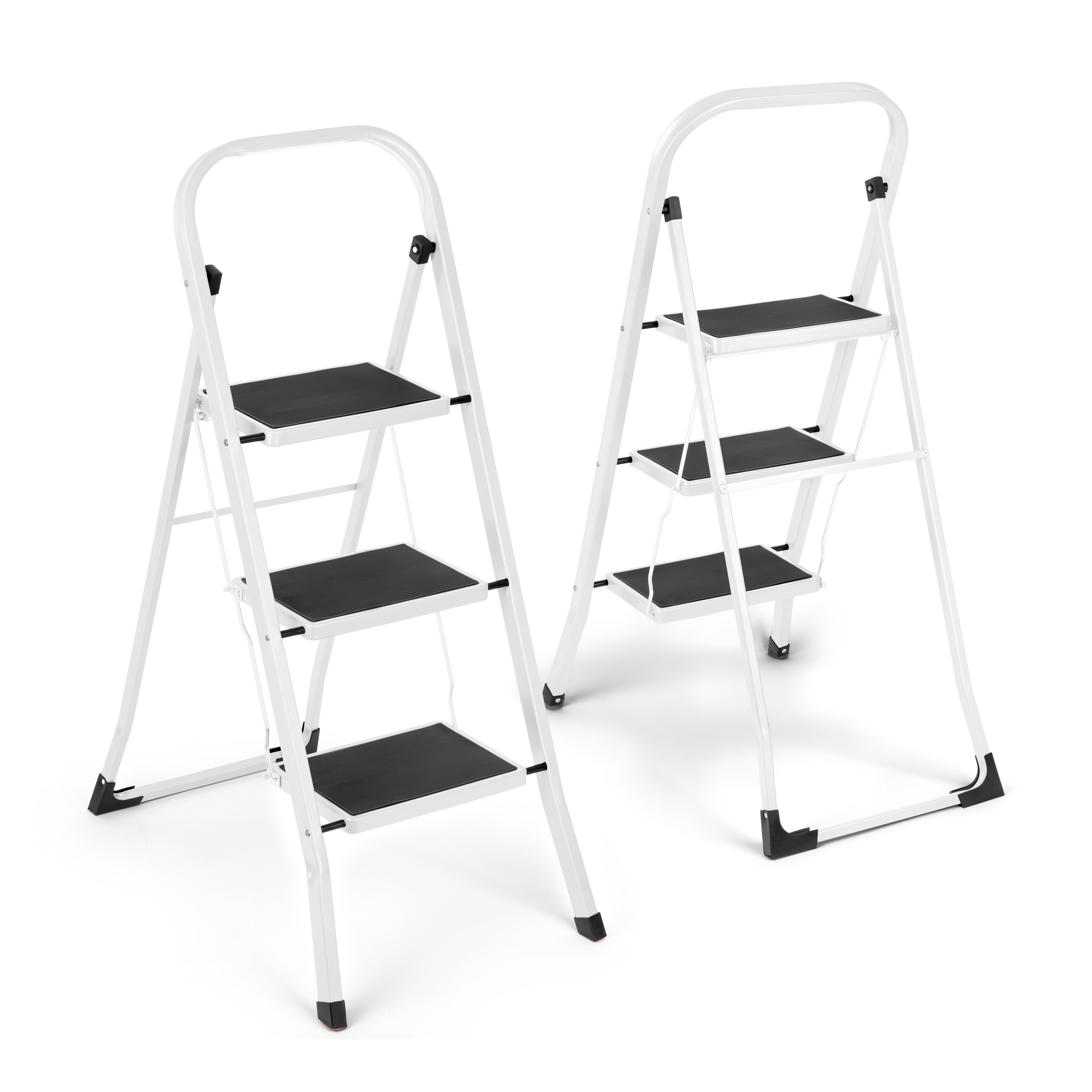 3 Step Ladder Portable Compact Folding Metal Non Slip Stool Heavy Duty Steel