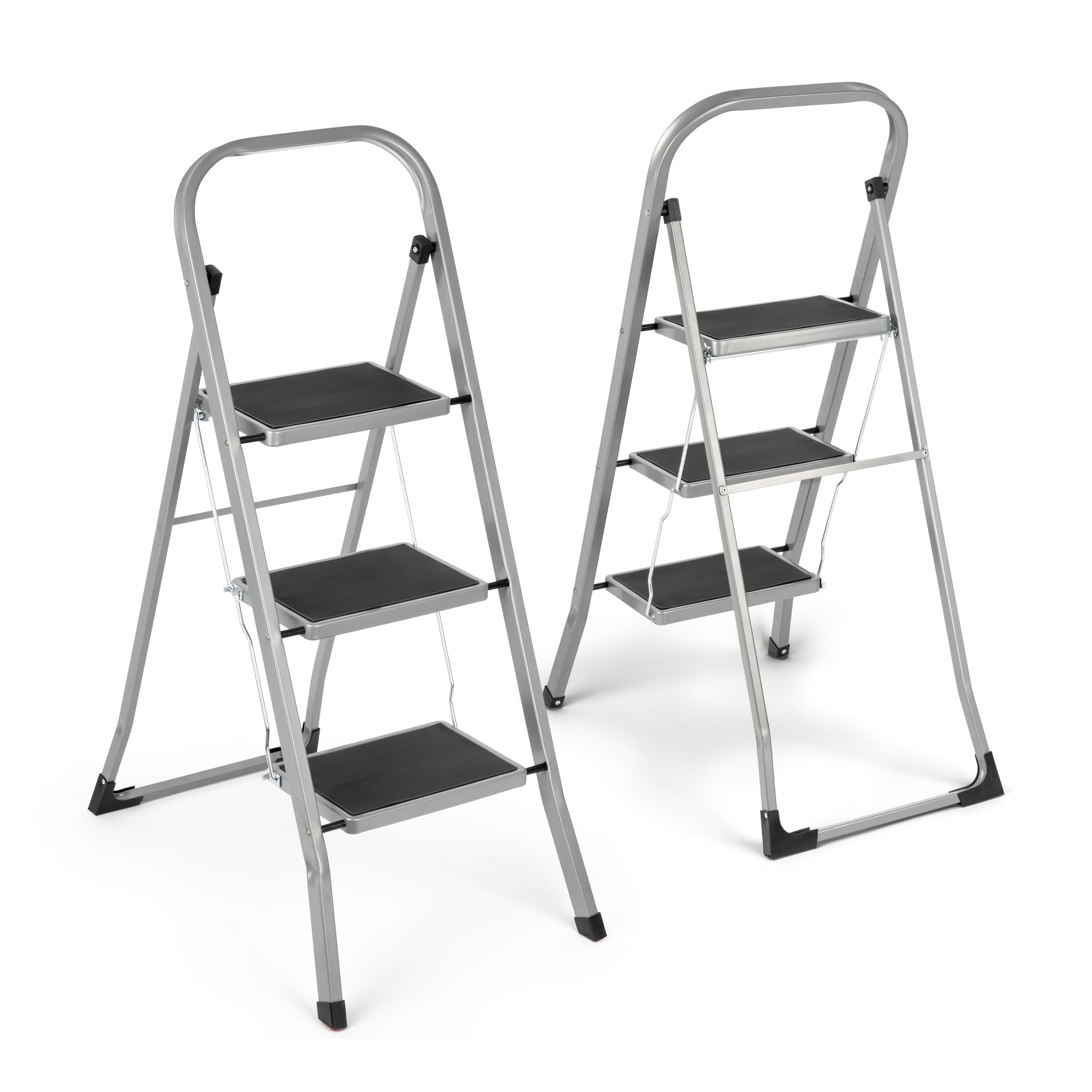 3 Step Ladder Portable Compact Folding Metal Non Slip Stool Heavy Duty Steel