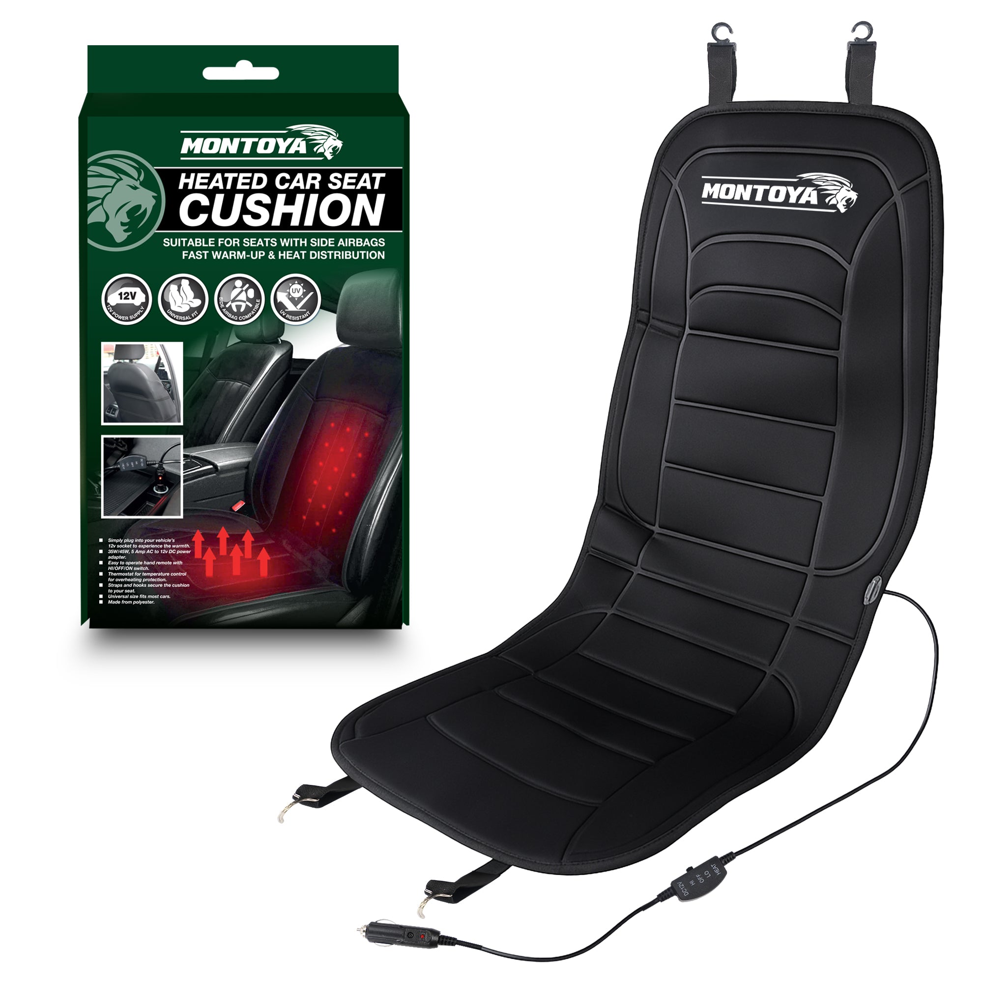 Heated Car Seat Cushion 12V Fast Heating Remote Overheat Protection Universal