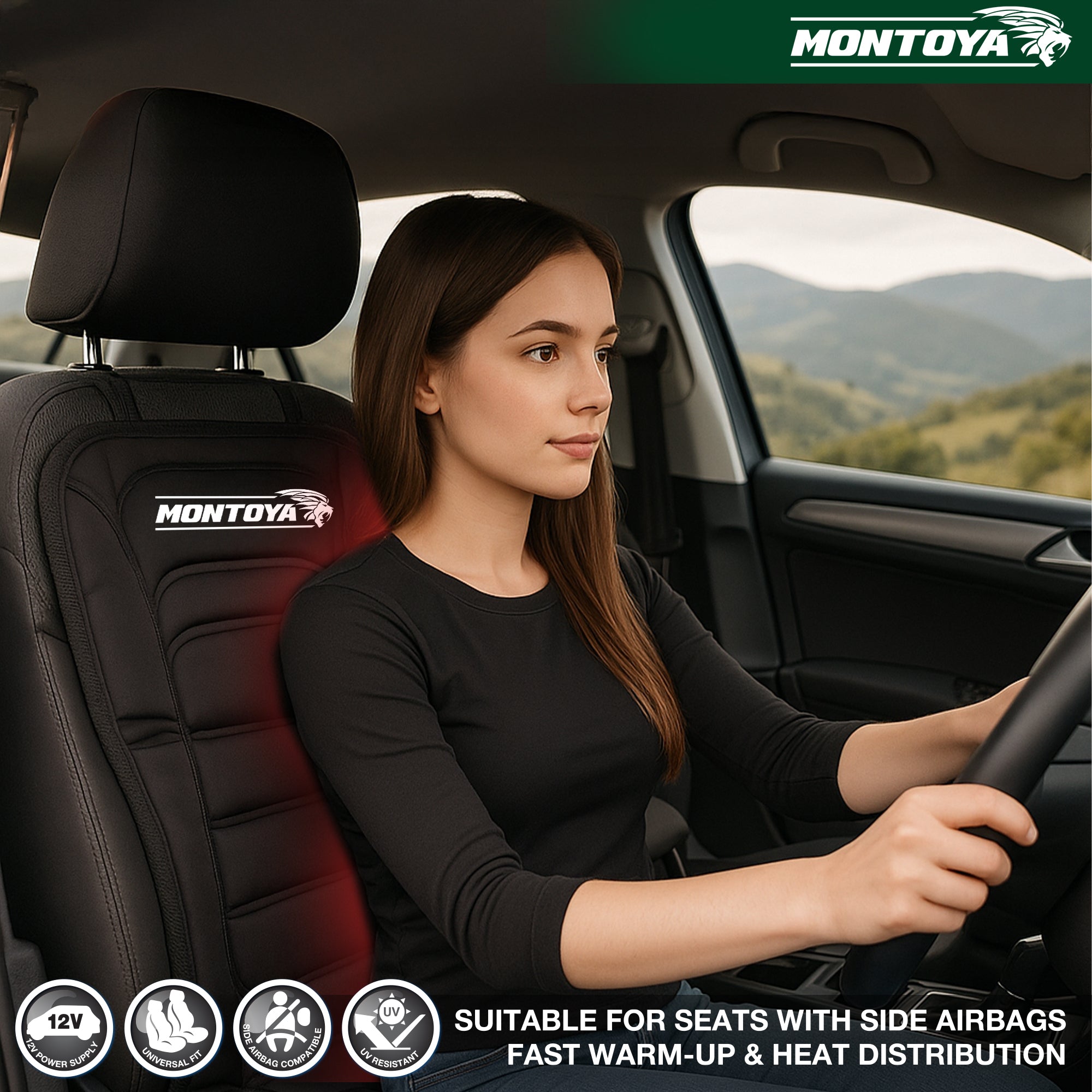 Heated Car Seat Cushion 12V Fast Heating Remote Overheat Protection Universal