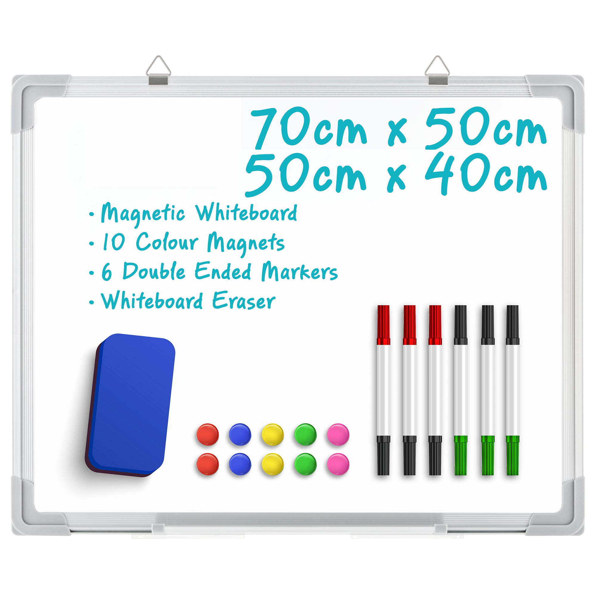 Magnetic Whiteboard Wall Hanging 10 Colour Magnets Marker Pens Memo Notice Board