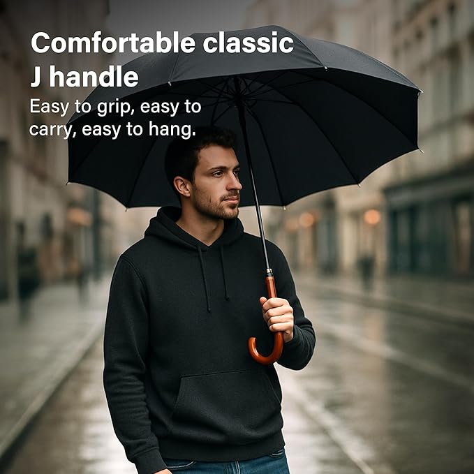 U-Shaped Umbrella Reinforced Windproof J-Handle Water-Resistant Cover Travel