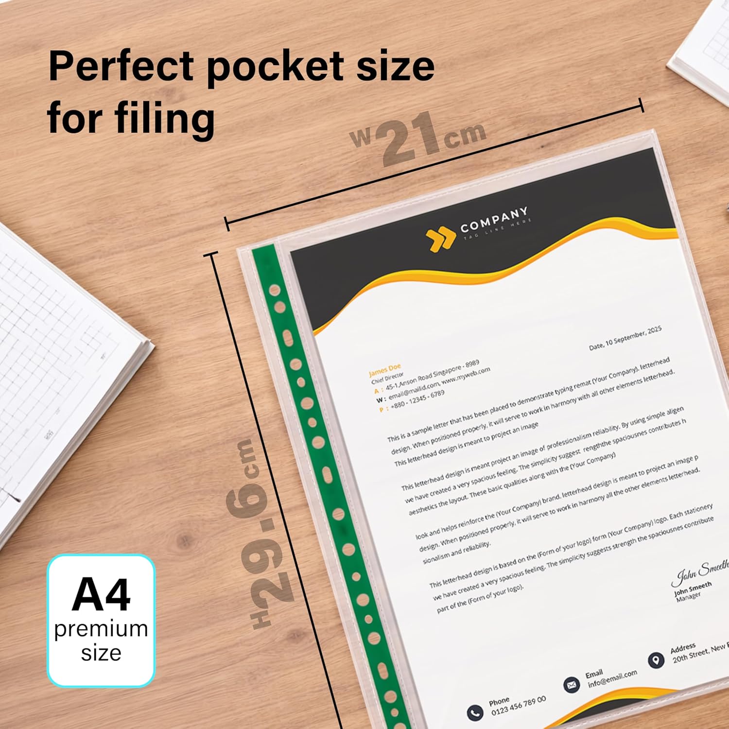 100 A4 Punch Pockets Clear Durable PP Material Water Resistant Document Sleeves