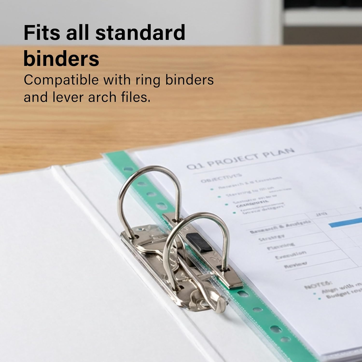 100 A4 Punch Pockets Clear Durable PP Material Water Resistant Document Sleeves