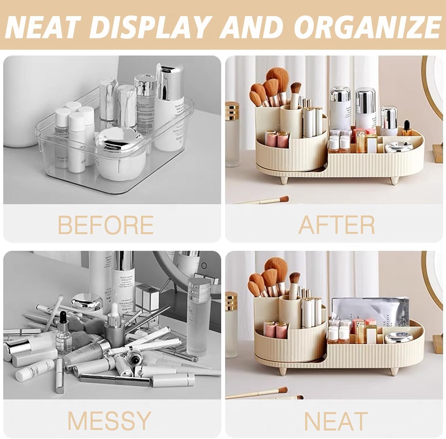 Makeup Organiser 360 Rotating Compartment 2 In 1 Cosmetic Lipstick Brush Storage