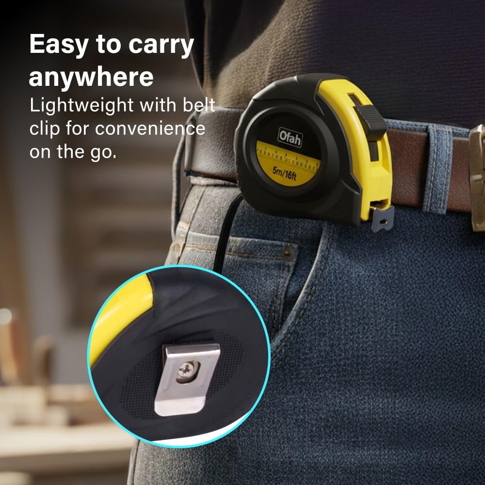 5m Self Locking Steel Tape Measure Tool Belt Clip Woodworking Measuring DIY