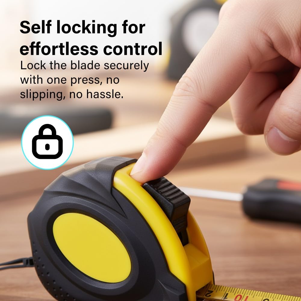 5m Self Locking Steel Tape Measure Tool Belt Clip Woodworking Measuring DIY