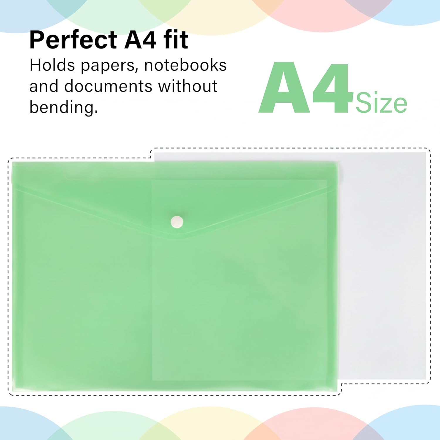 5 Pack A4 Document Wallets with Button Closure Transparent Plastic File Folder