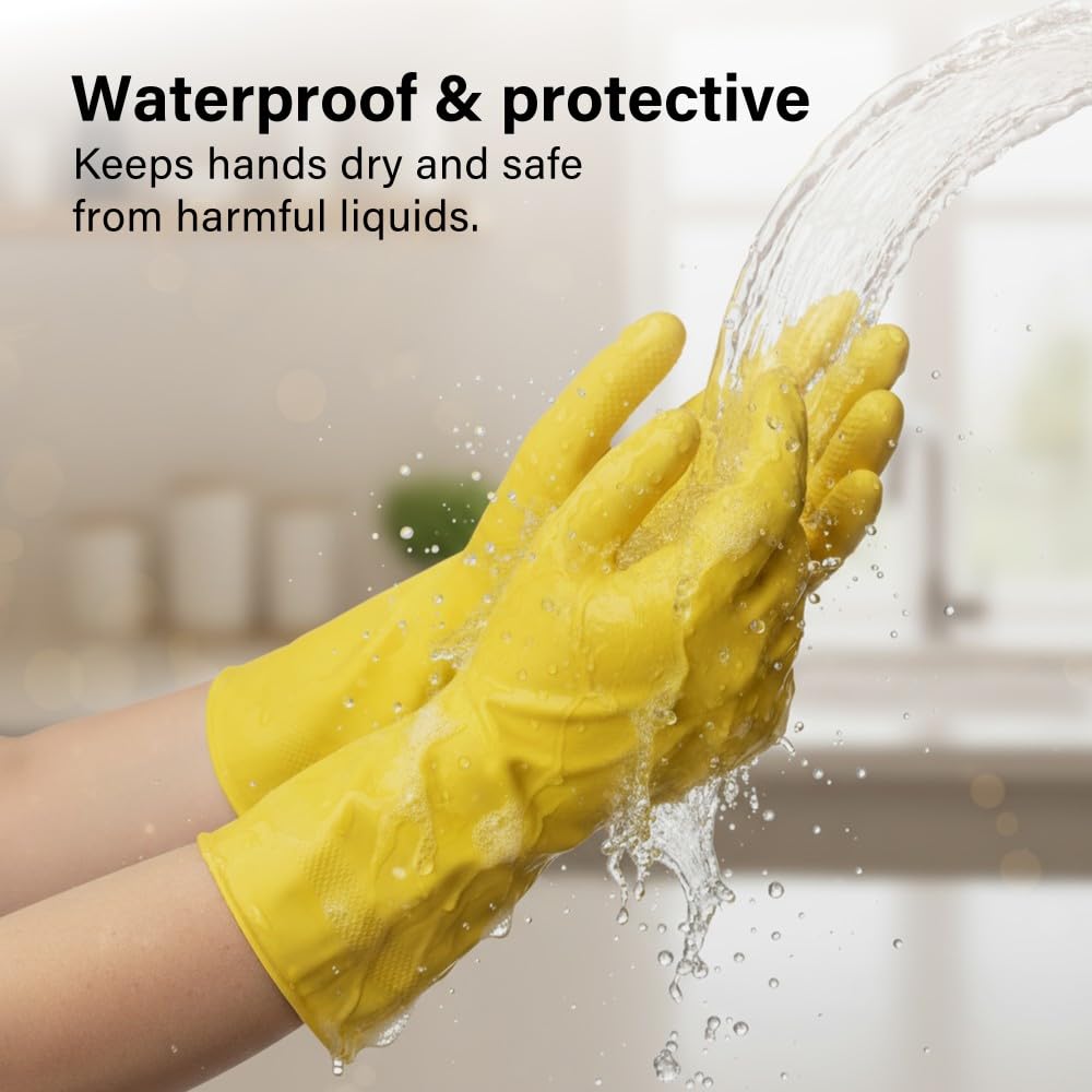 Household Gloves 4 Pairs Strong Non Slip Grip Reusable Rubber Gloves Size Medium