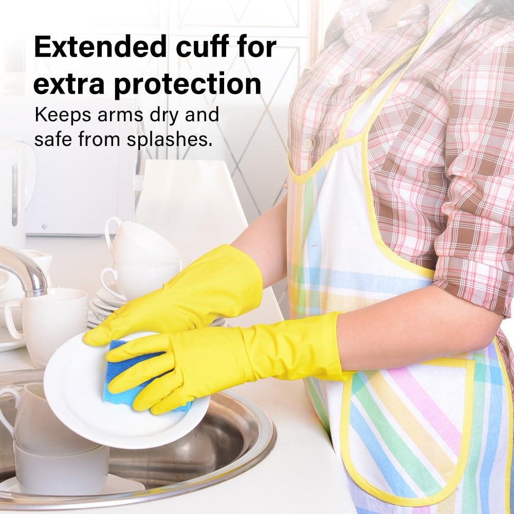 Household Gloves 4 Pairs Strong Non Slip Grip Reusable Rubber Gloves Size Medium