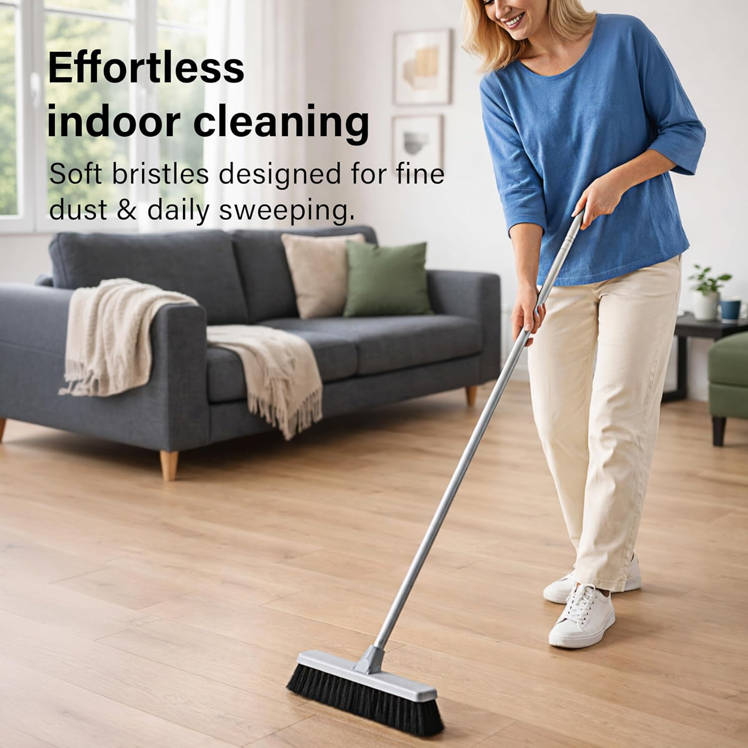 Indoor Cleaning Broom Soft Dust Catching Bristles Long Handle Floor Sweeping