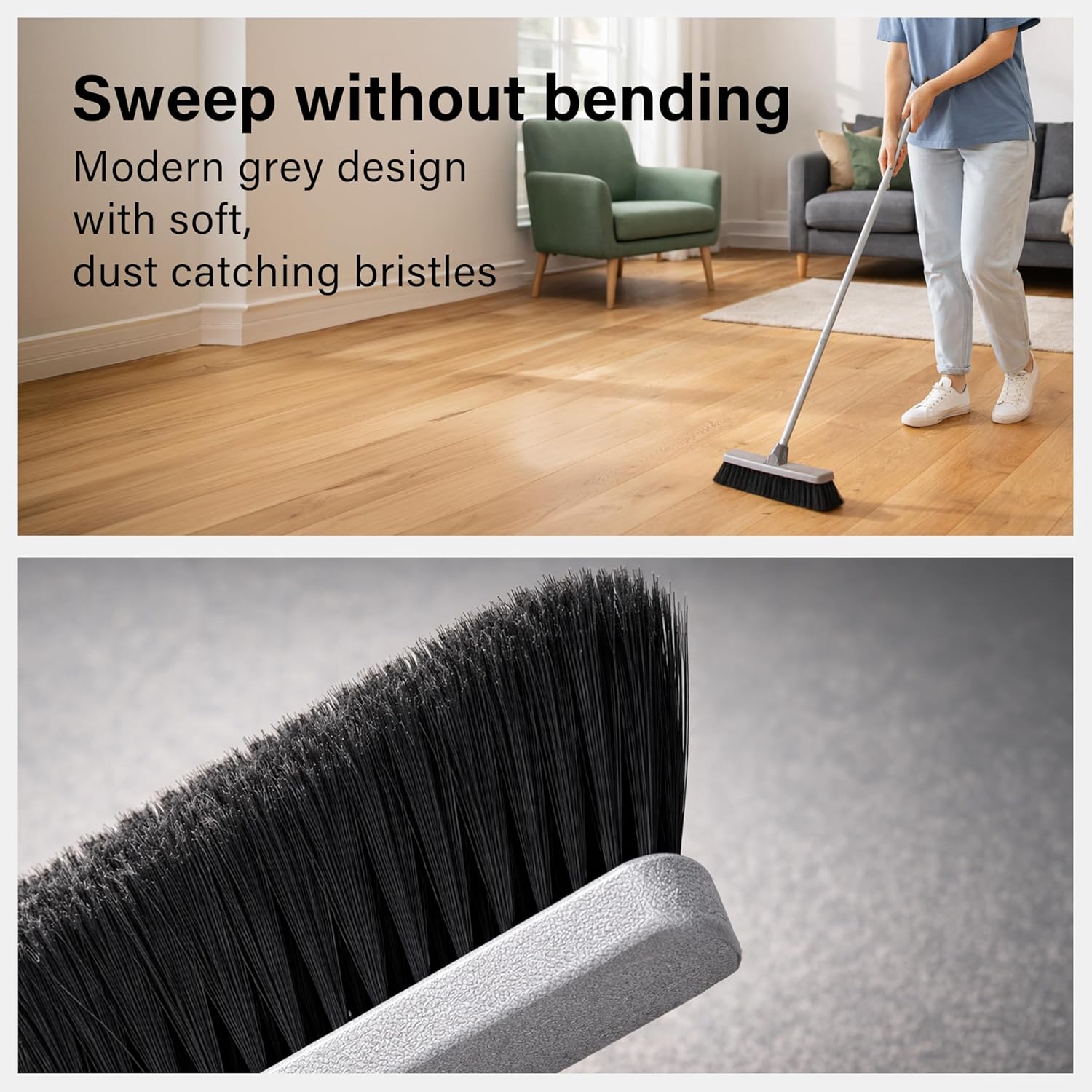 Indoor Cleaning Broom Soft Dust Catching Bristles Long Handle Floor Sweeping