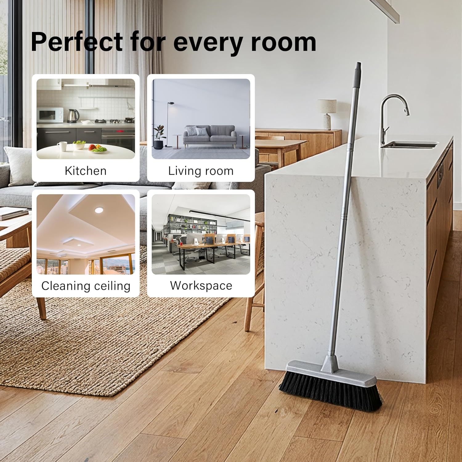 Indoor Cleaning Broom Soft Dust Catching Bristles Long Handle Floor Sweeping