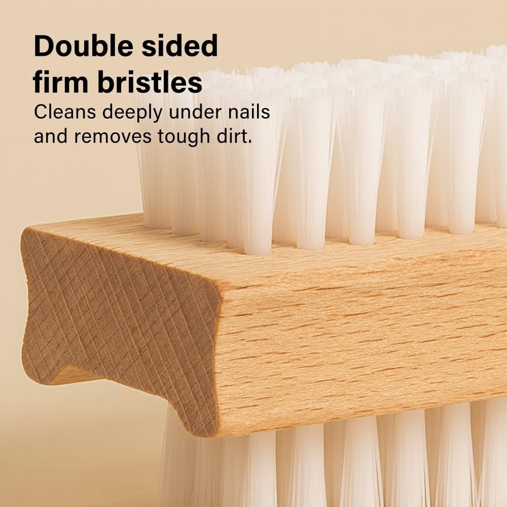 3pk Wooden Nail Brush Set Double Sided Firm Bristles Manicure Pedicure Clean