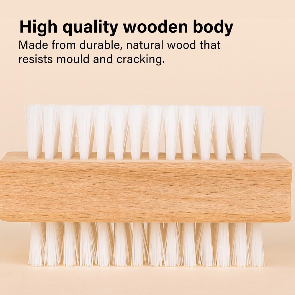 3pk Wooden Nail Brush Set Double Sided Firm Bristles Manicure Pedicure Clean