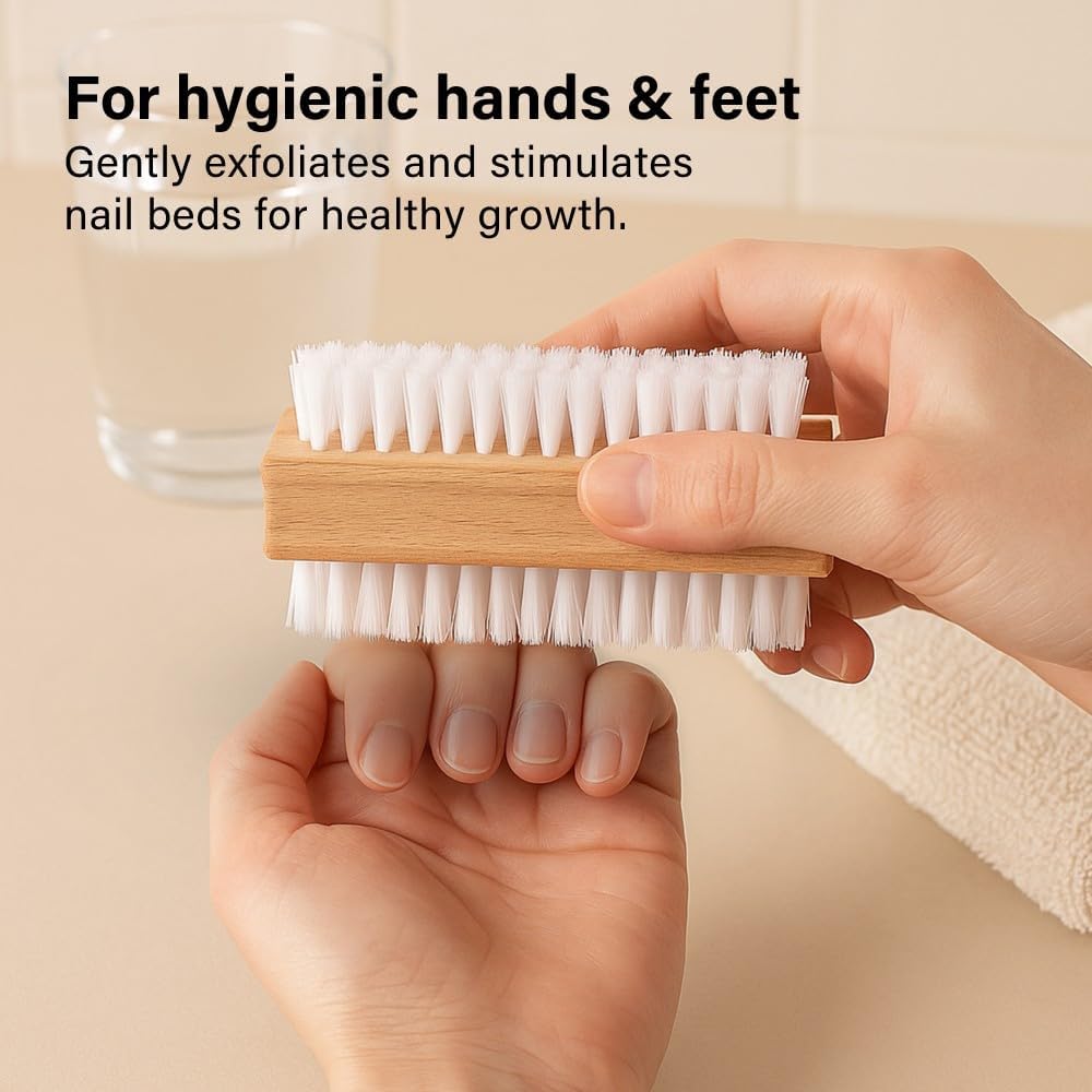 3pk Wooden Nail Brush Set Double Sided Firm Bristles Manicure Pedicure Clean