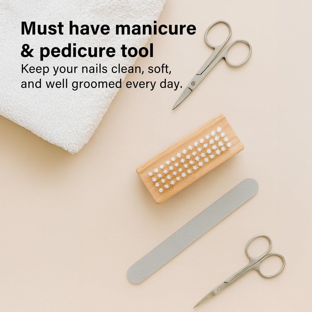 3pk Wooden Nail Brush Set Double Sided Firm Bristles Manicure Pedicure Clean