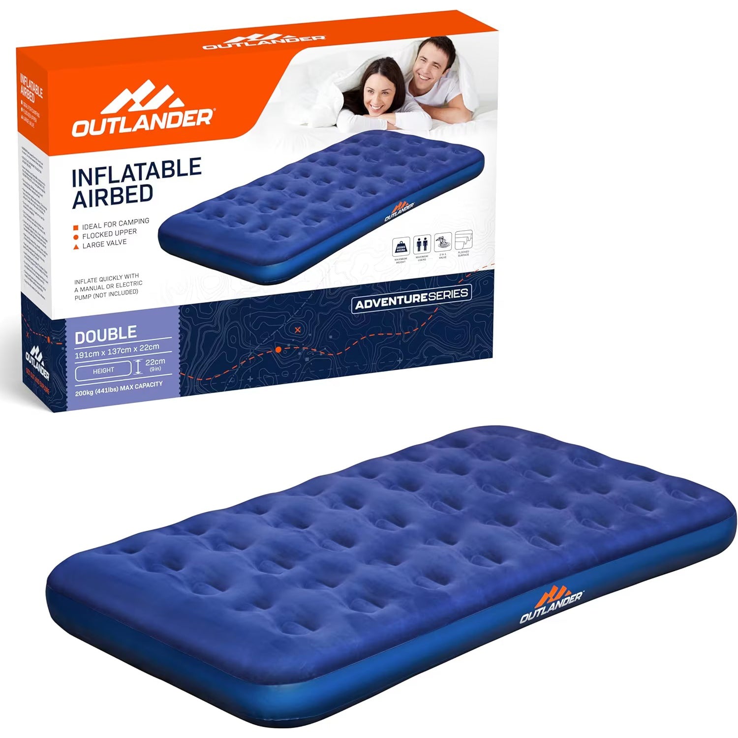 High Raise Flocked Air Bed Inflatable Built in Pump Camping Mattress Home Travel