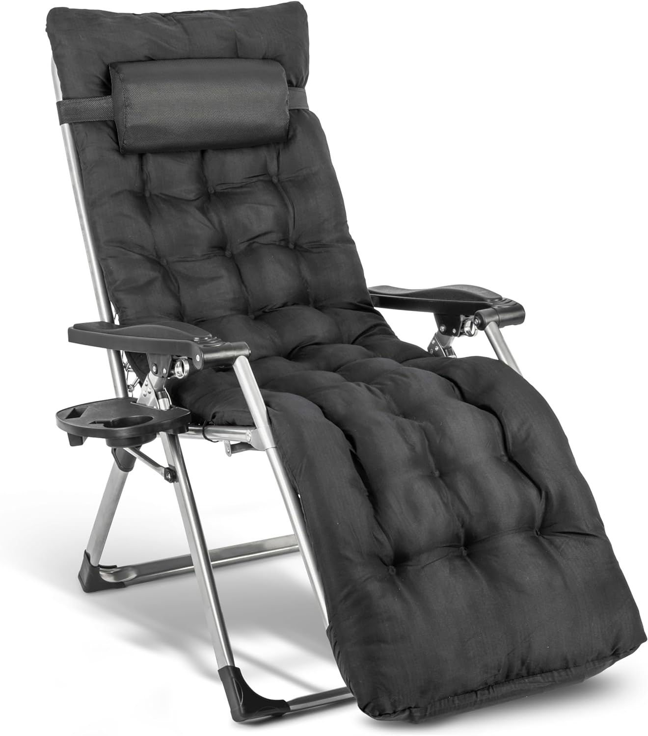 Reclining Zero Gravity Chair With Cushion & Armrest Table Outdoor Garden Lounger