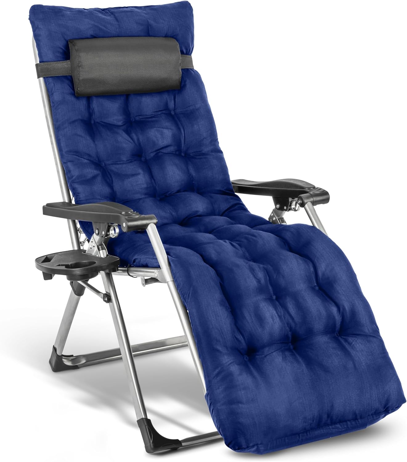 Reclining Zero Gravity Chair With Cushion & Armrest Table Outdoor Garden Lounger