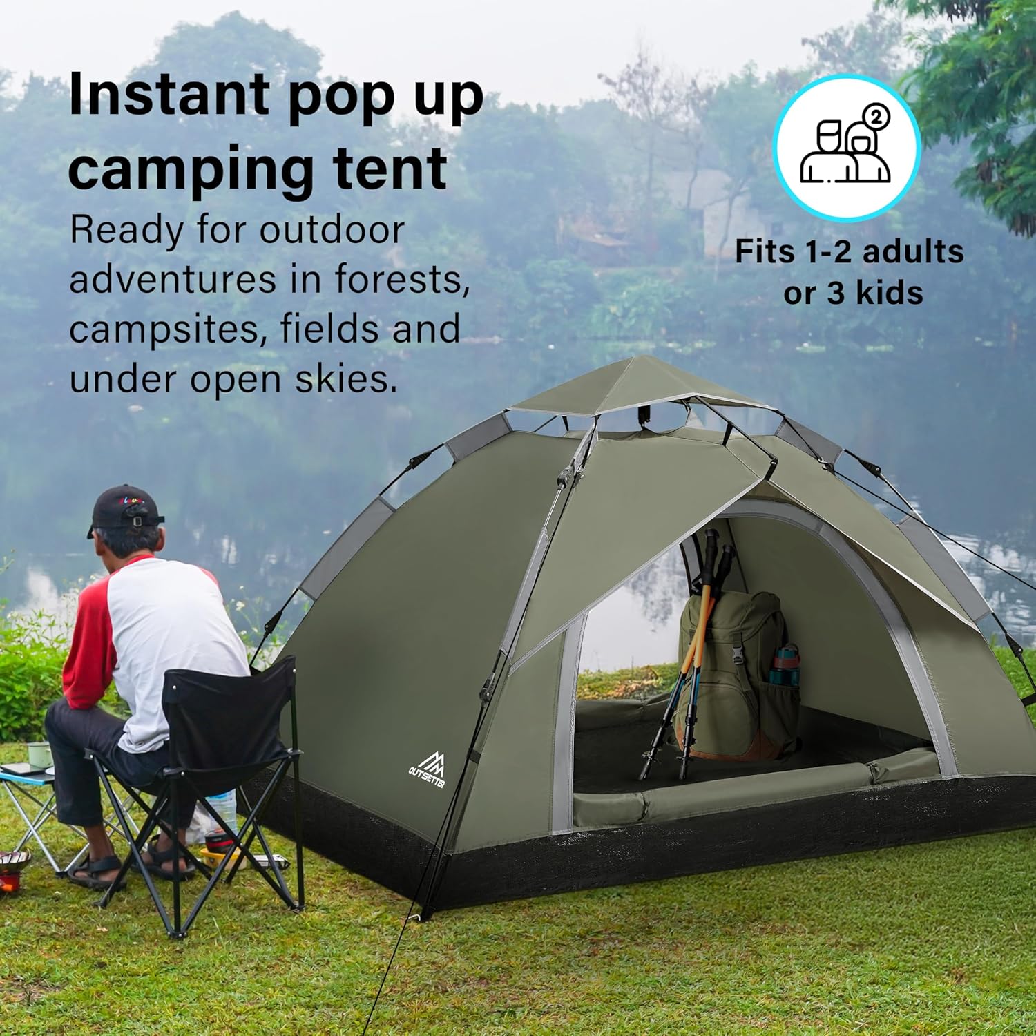 Instant Pop Up Camping Tent Hiking Waterproof Dome Festival 4 Seasons 1-2 Person