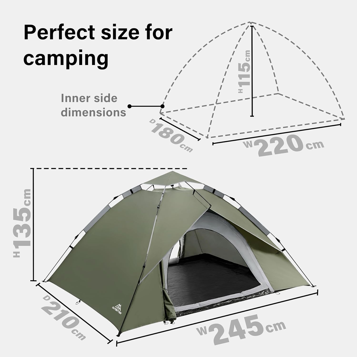 Instant Pop Up Camping Tent Hiking Waterproof Dome Festival 4 Seasons 3-4 Person