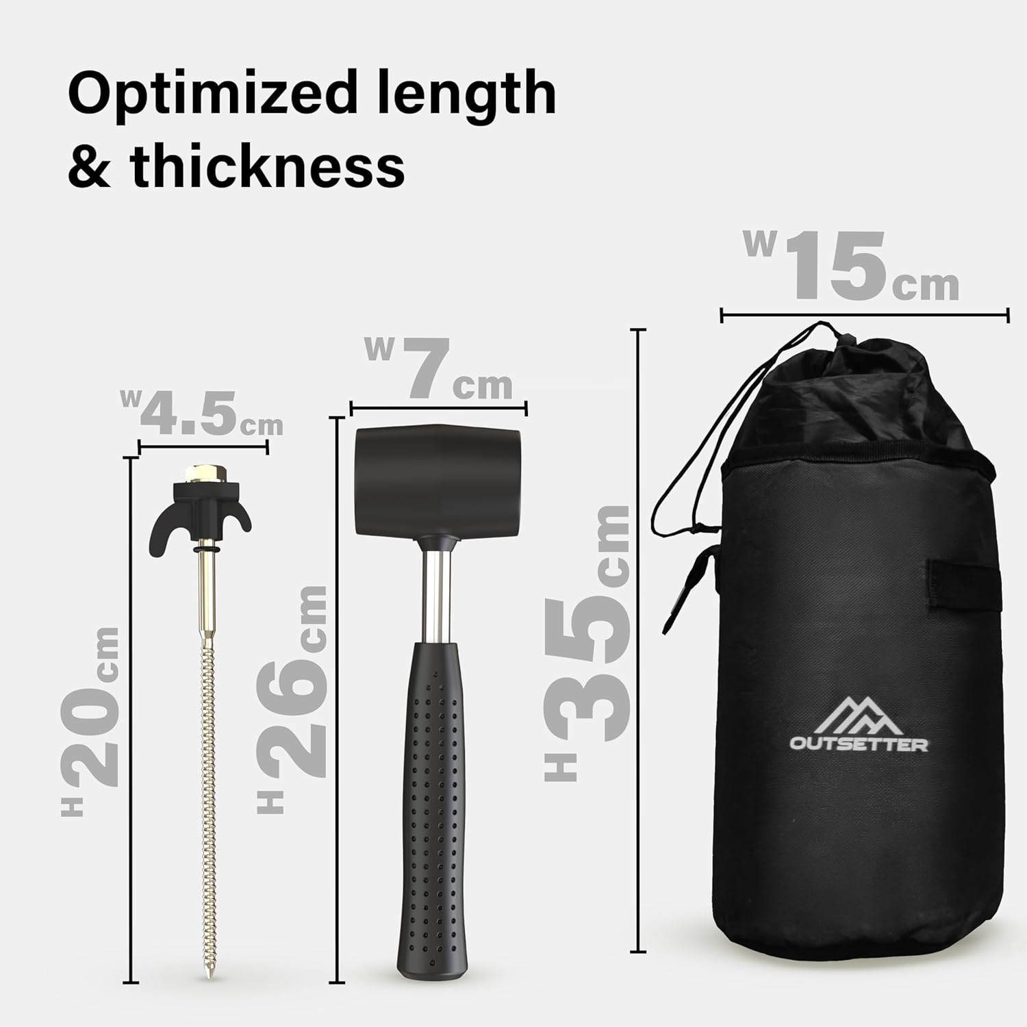 20x Tent Steel Pegs Rope Holder with Thread Mallet Bolt Adaptor Bag Gazebo Stake