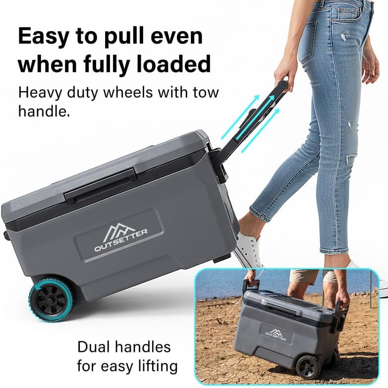 47/67L Cool Box with Ice Block Heavy-Duty Insulated Hard Cooler Handle Wheels