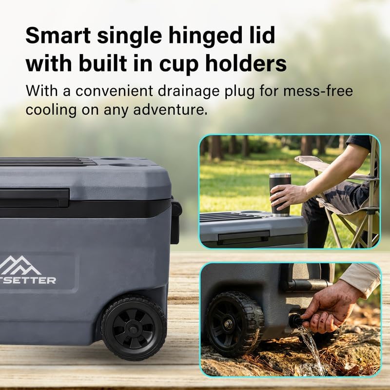 47/67L Cool Box with Ice Block Heavy-Duty Insulated Hard Cooler Handle Wheels