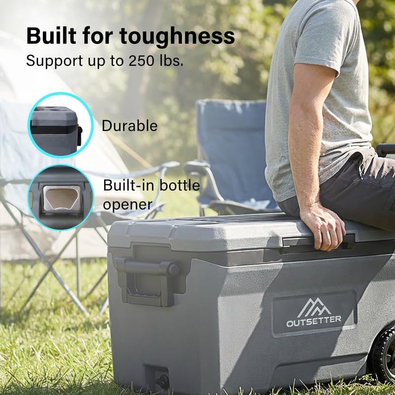 47/67L Cool Box with Ice Block Heavy-Duty Insulated Hard Cooler Handle Wheels