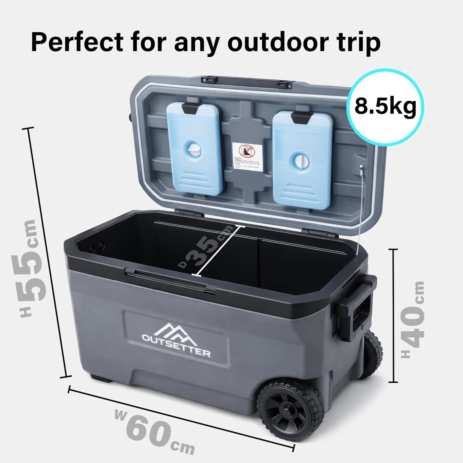 47/67L Cool Box with Ice Block Heavy-Duty Insulated Hard Cooler Handle Wheels