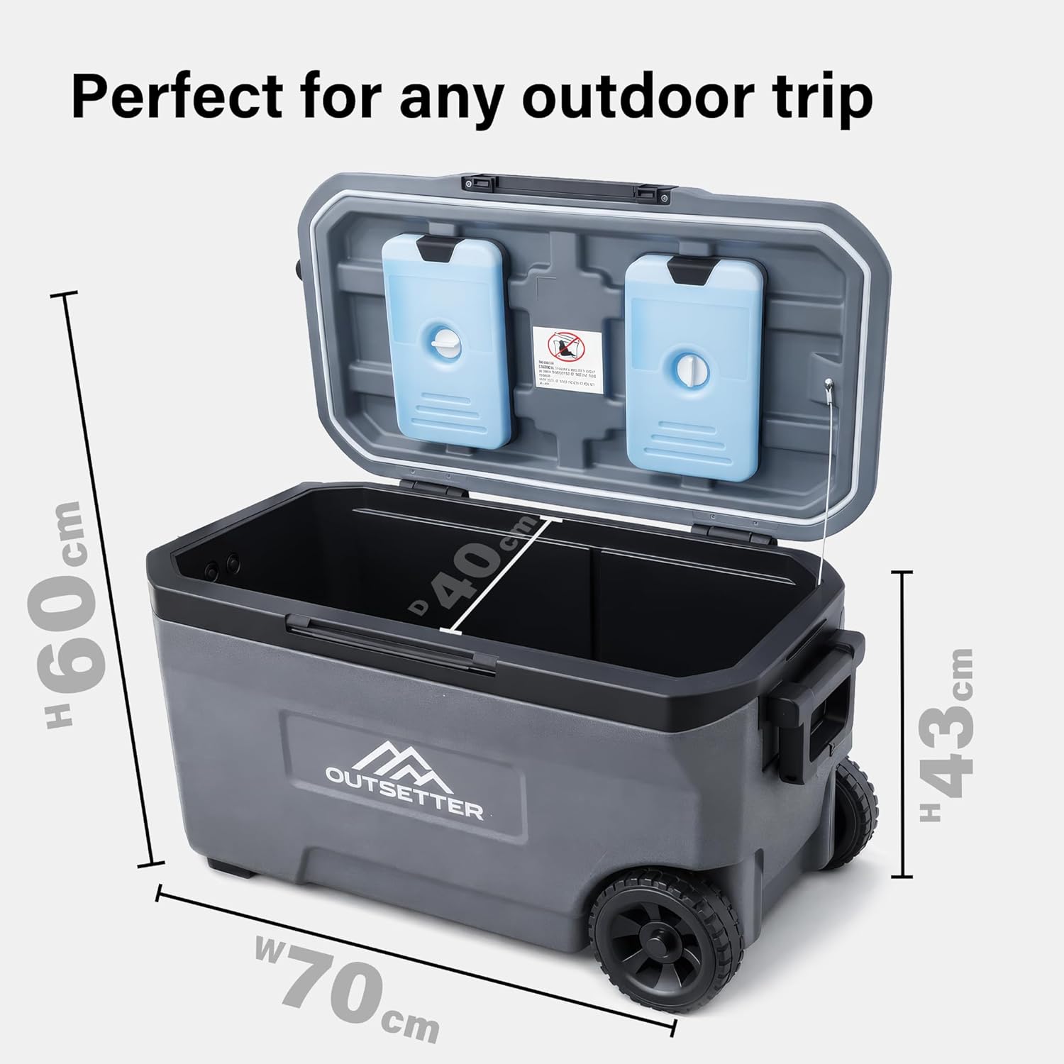 47/67L Cool Box with Ice Block Heavy-Duty Insulated Hard Cooler Handle Wheels