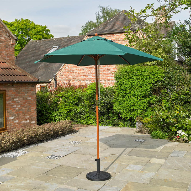 2.4m Wooden Garden Parasol 36mm Green Umbrella Large Furniture Canopy Polyester