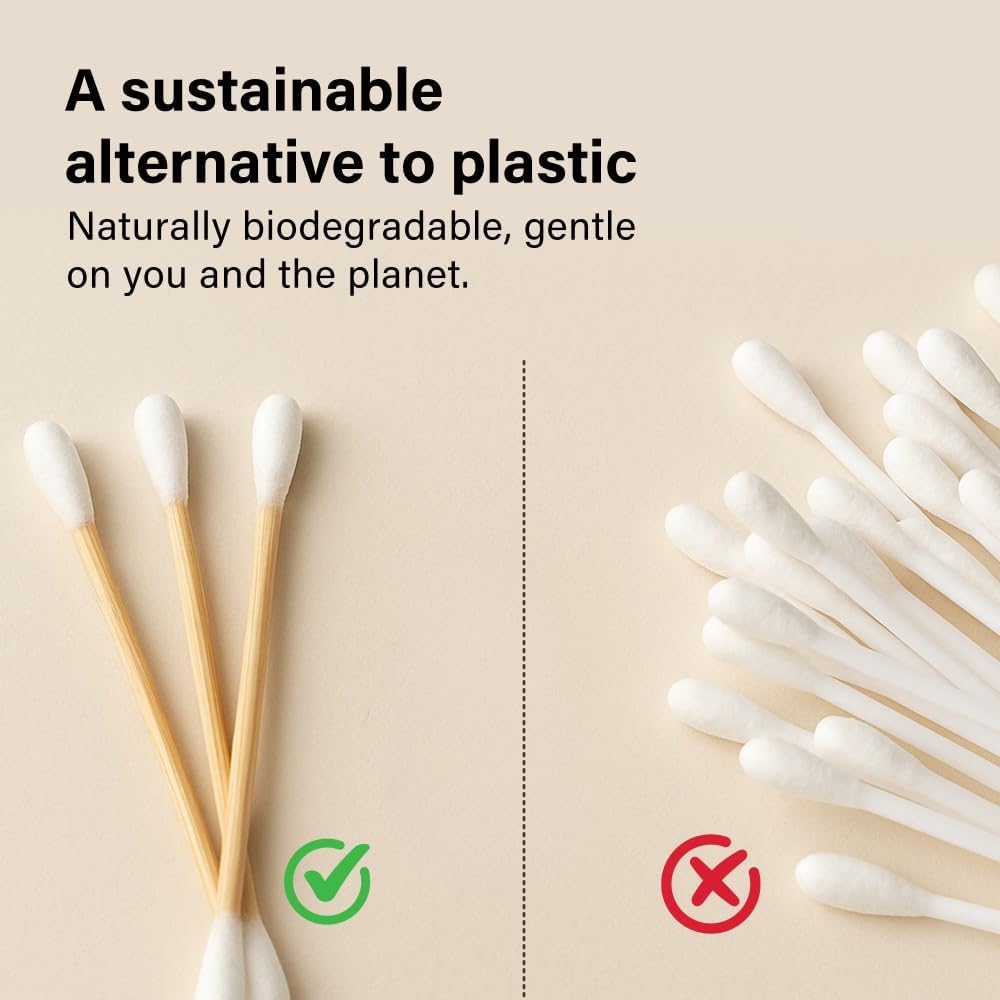 200 Pcs Bamboo Cotton Buds Eco Friendly Biodegradable Swabs with Soft Tips