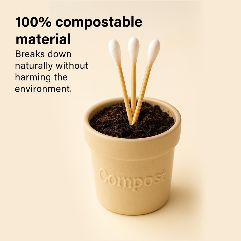 200 Pcs Bamboo Cotton Buds Eco Friendly Biodegradable Swabs with Soft Tips