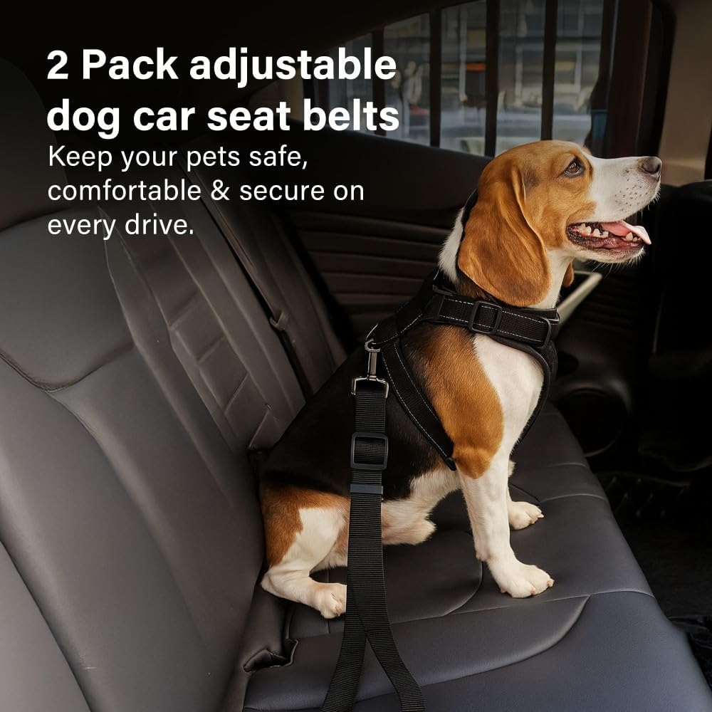 2 Pack Adjustable Dog Car Seat Belts Pet Safety Harness Leash Travel 45–71cm