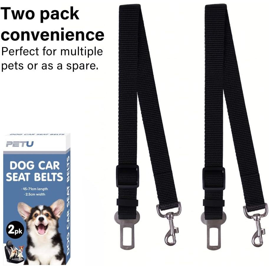 2 Pack Adjustable Dog Car Seat Belts Pet Safety Harness Leash Travel 45–71cm