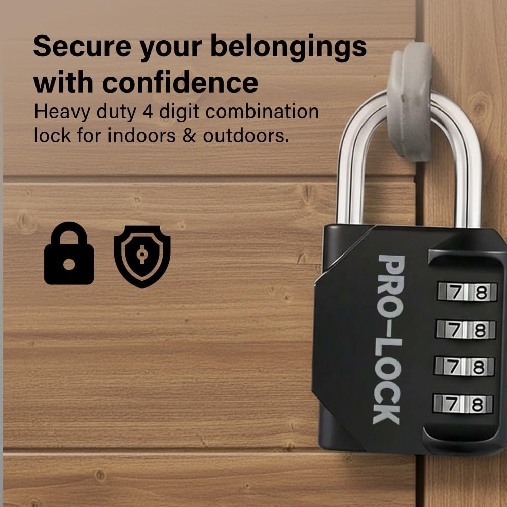 4 Digit Combination Lock Heavy Duty Zinc Alloy Body Steel Shackle Padlock Secure