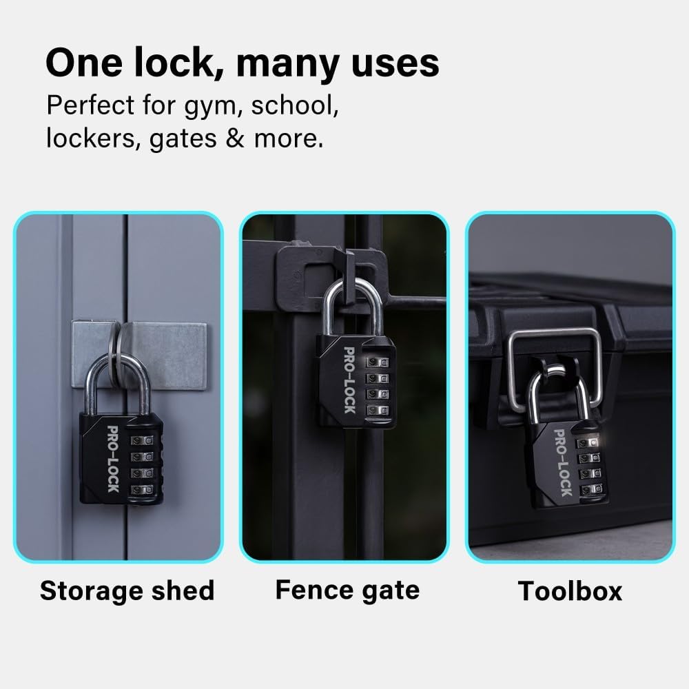 4 Digit Combination Lock Heavy Duty Zinc Alloy Body Steel Shackle Padlock Secure