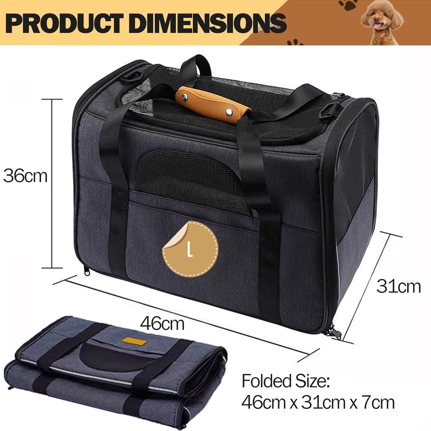 Pet Carrier Travel Bag Foldable Lightweight Cat Dog Top Opening With Handles