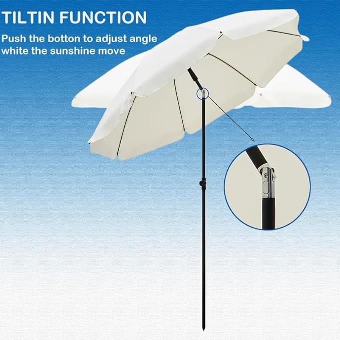 2M Outdoor Garden Parasols Umbrella with Crank Handle Tilting Sunshade UV 30+