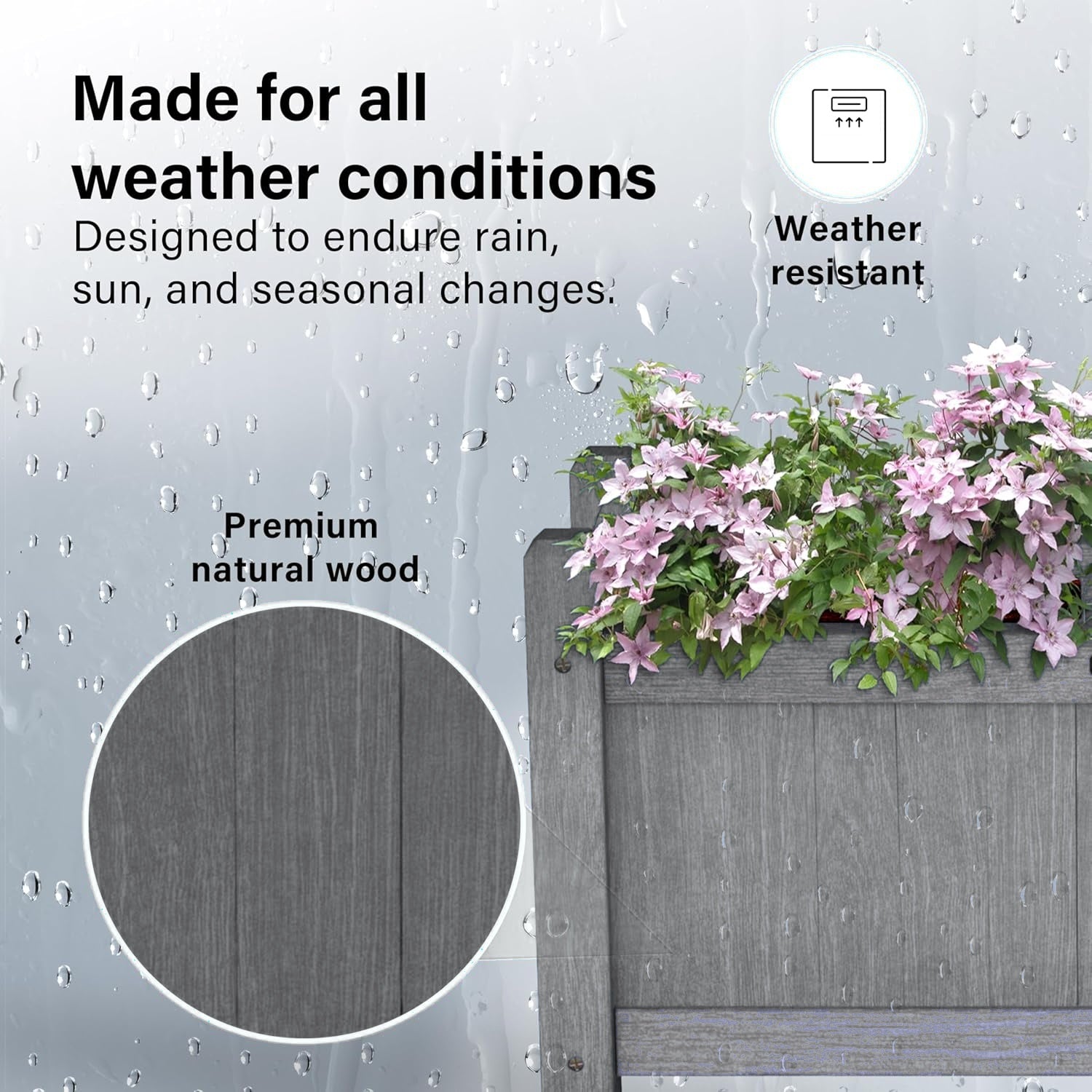 Wooden Planter Square Rectangle Modern Pot Flower Bed Outdoor Garden PE Liner