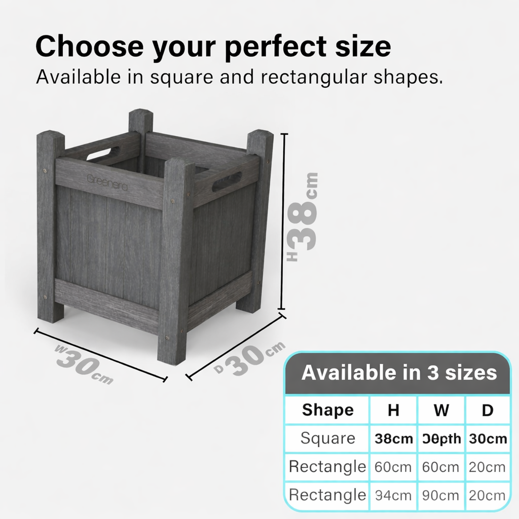 Wooden Planter Square Rectangle Modern Pot Flower Bed Outdoor Garden PE Liner